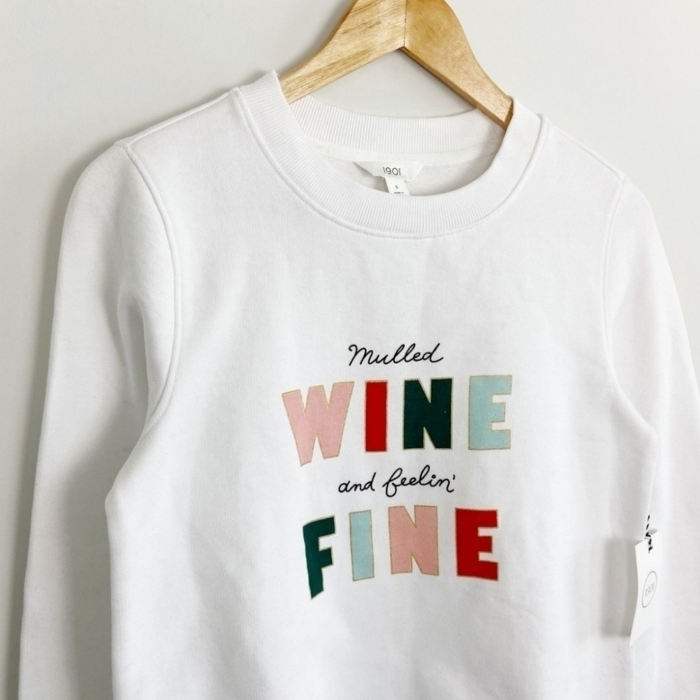 Women's 1901 Mulled Wine‎ Graphic Sweatshirt, Size Small - White - Picture 2 of 9